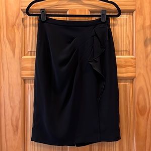 Tahari Ruffle and Pleat Accent Black Straight Skirt